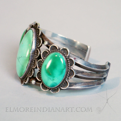 Navajo Bracelet with 3 Turquoise Cabochons, c. 1930