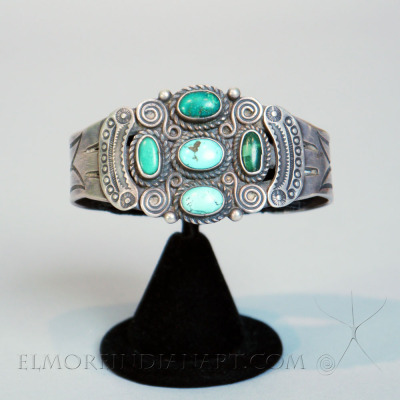 Five Stone Navajo Silver Bracelet, c. 1930