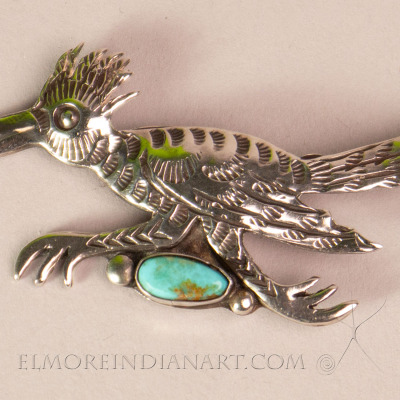 Roadrunner Turquoise Pin w/ Hallmark, c. 1950