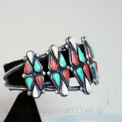 Unusual Zuni inlay Bracelet of coral, turquoise and shell, c. 1930-40