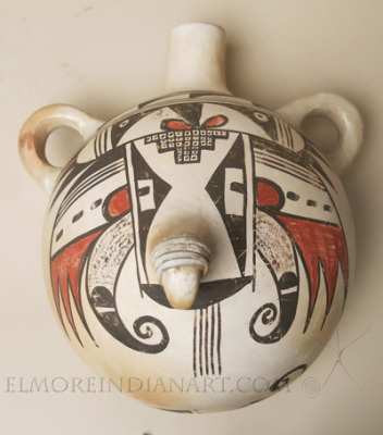 Hopi White-Slipped Kachina Canteen by Lena Charlie