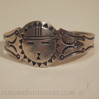 Navajo Silver Bracelet with Hopi Tawa, c.1940