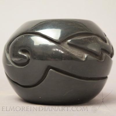 Santa Clara Blackware Bowl with Carved Avanyu by Joe Chavarria, c.1990
